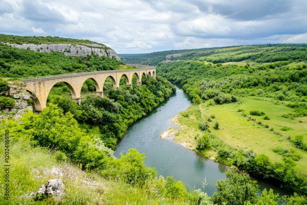 A scenic view of a historic stone viaduct A scenic view of a historic stone viaduct