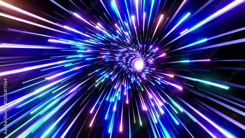 Colorful light streaks tunnel animation. Flight through space background. Nebulae in universe. Bright neon beams effect Colorful light streaks tunnel animation. Flight through space background. Nebulae in universe. Bright neon beams effect