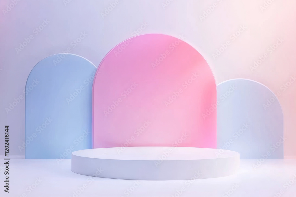Blank white gradient background with product display. White backdrop or empty studio with room floor. 3D rendering. Blank white gradient background with product display. White backdrop or empty studio with room floor. 3D rendering.