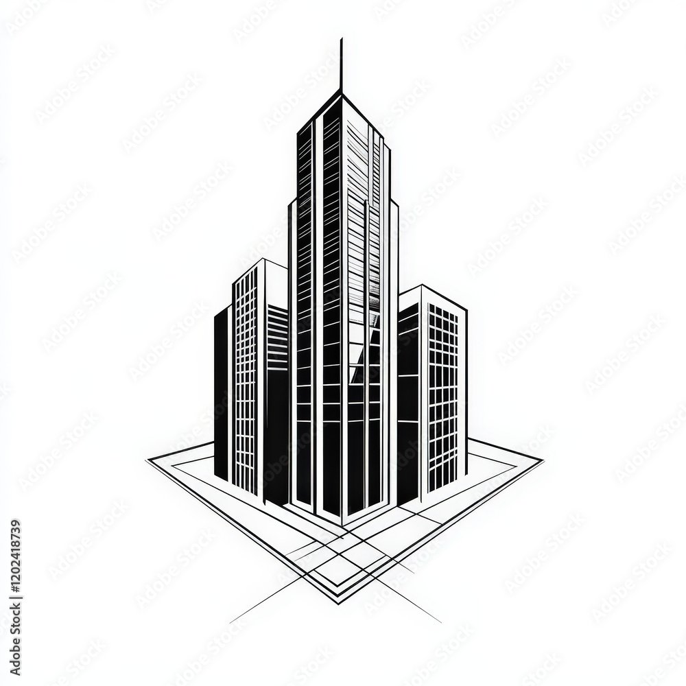 Fototapeta premium Isometric Skyscraper Design Symbolizing Urban Planning and Development
