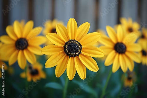 Bright Yellow Flowers Blooming in Garden photo