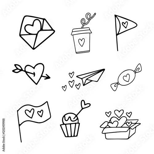 Set of vector elements for Valentine's day. Design of wedding decorations, cards