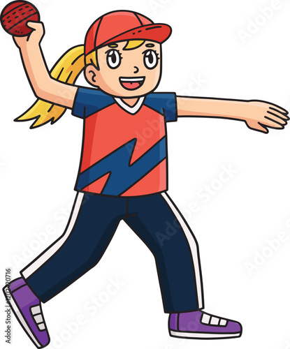 Cricket Female Bowler Ready to Throw Ball Clipart  photo