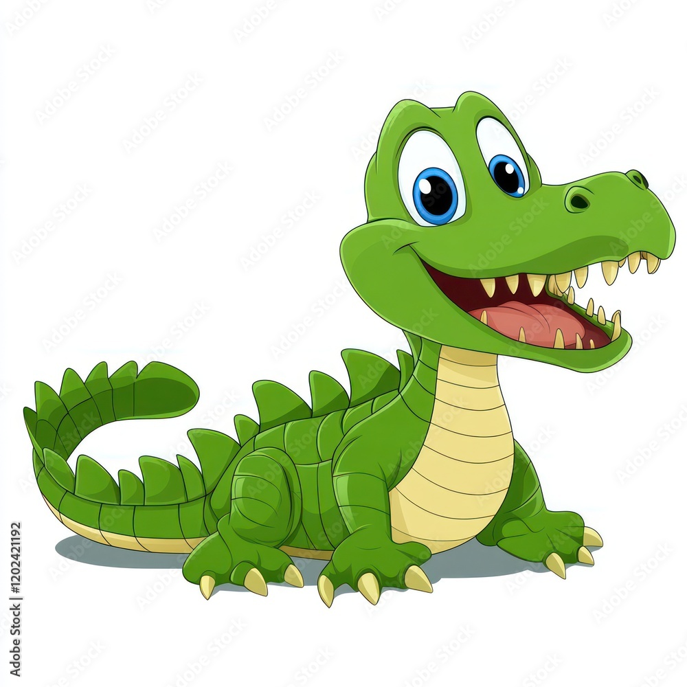 Naklejka premium Happy alligator cartoon, jungle background, children's book illustration