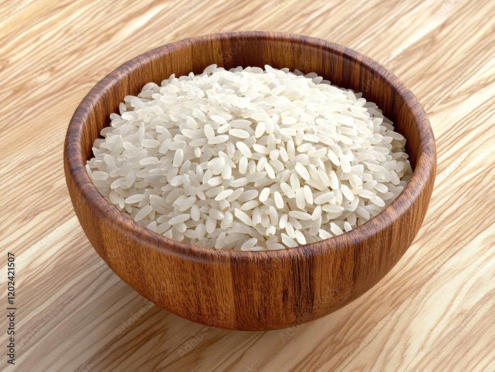 Rice grains in a wooden bowl. Featuring rice grains in a wooden bowl. Highlighting simplicity and natural presentation. Ideal for culinary and kitchen visuals. Rice grains in a wooden bowl. Featuring rice grains in a wooden bowl. Highlighting simplicity and natural presentation. Ideal for culinary and kitchen visuals.