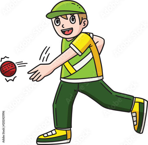 Cricket Fielder Throwing the Ball Cartoon Clipart 