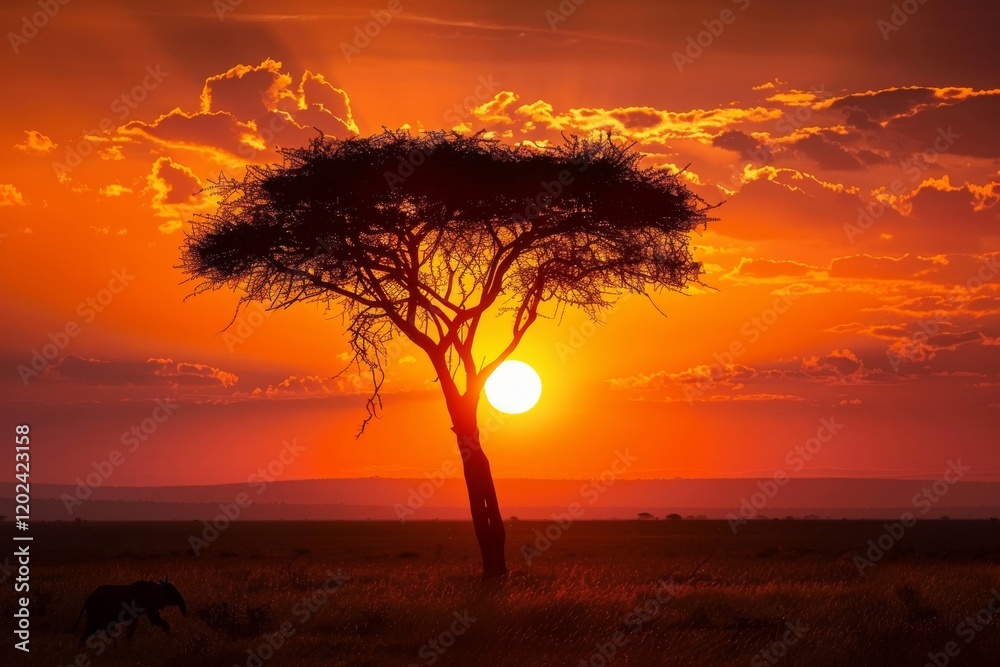 Majestic african sunset with silhouette Majestic african sunset with silhouette