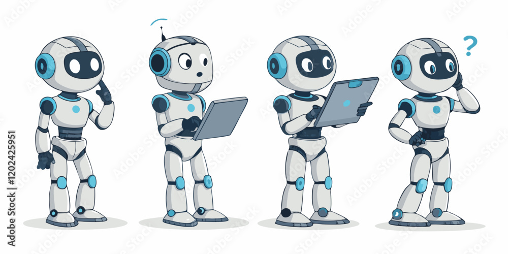 set of ai robot isolated on transparent background