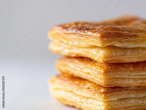 Golden Layers: Close-Up of Freshly Baked Puff Pastry Stack