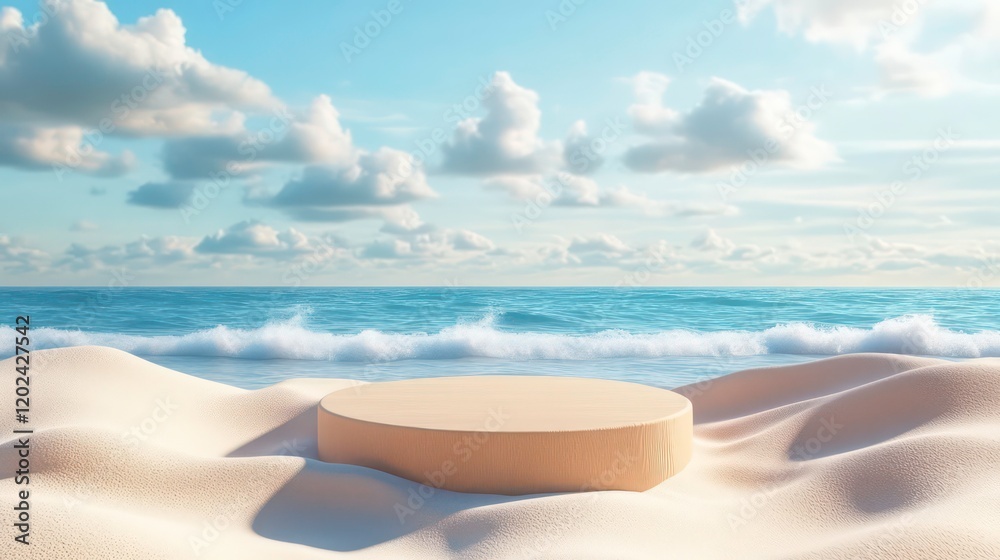 Beach podium summer background sand product 3D sea display platform. Beach podium summer banner stand scene sale sky holiday vacation stage water island sun travel pedestal promotion presentation ad. Beach podium summer background sand product 3D sea display platform. Beach podium summer banner stand scene sale sky holiday vacation stage water island sun travel pedestal promotion presentation ad.