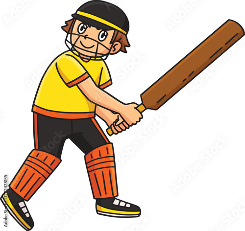 Cricket Striker Getting Ready Cartoon Clipart