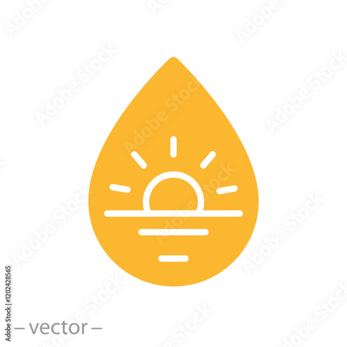 concept clean environment, water drop with sun icon, eco logo, flat vector illustration