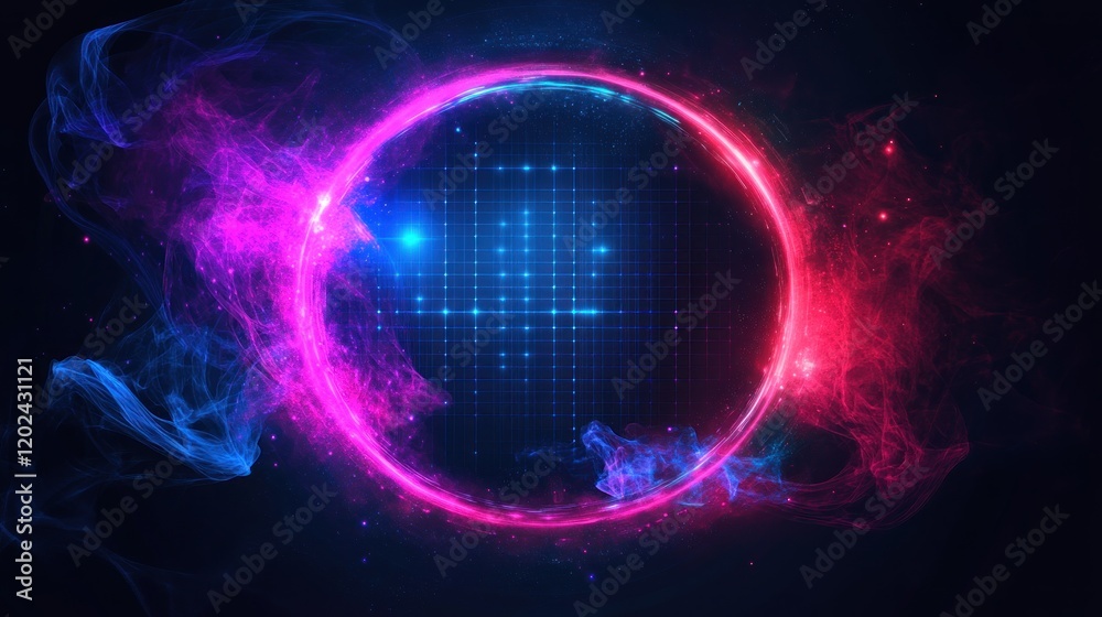 Obraz premium Abstract glowing circle with vibrant pink and blue smoke.