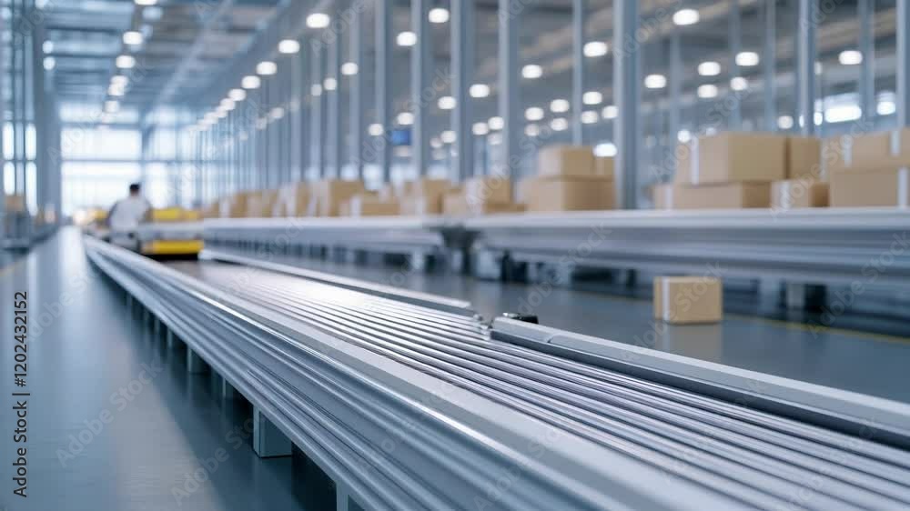 Autonomous robots sorting and delivering packages in a massive warehouse, seamlessly navigating conveyor belts and stacks of parcels Autonomous robots sorting and delivering packages in a massive warehouse, seamlessly navigating conveyor belts and stacks of parcels