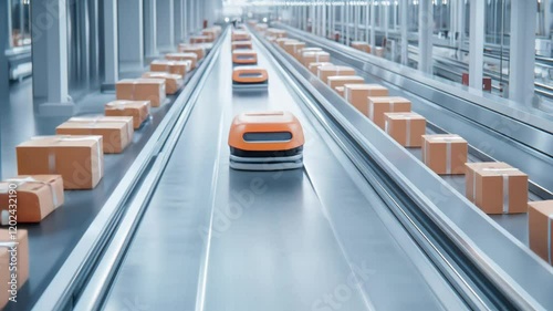  Autonomous robots sorting packages in a high-tech warehouse