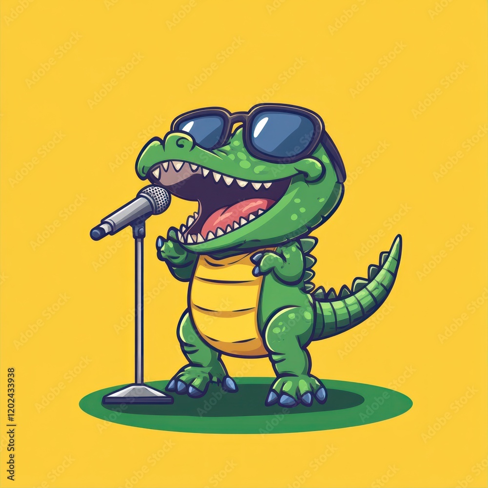 Fototapeta premium Cool crocodile singing karaoke on stage