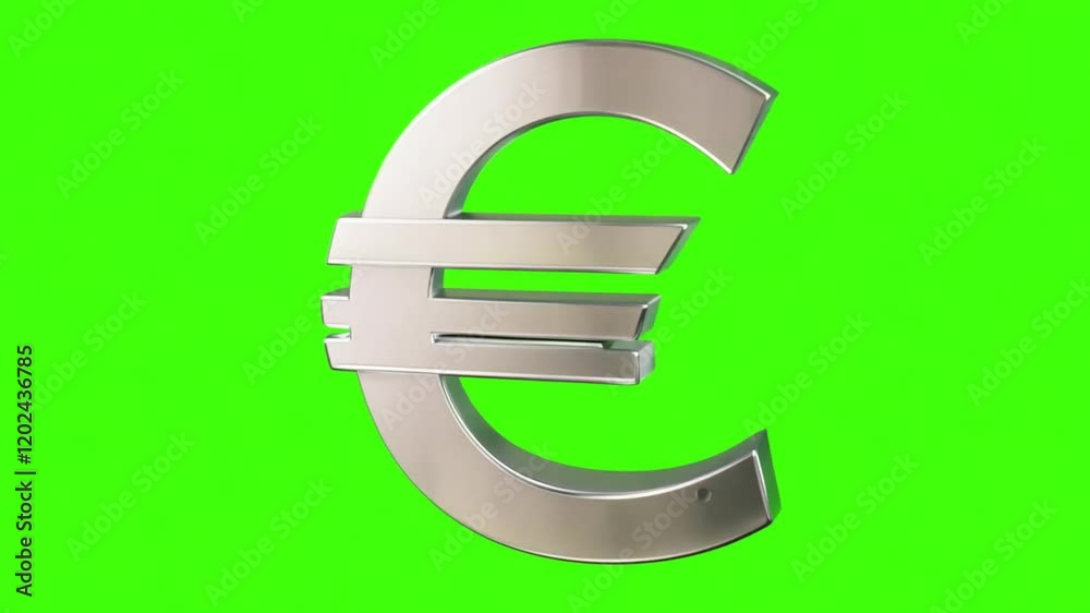 Metallic euro currency symbol placed on a vibrant green screen, symbolizing modern economic trade, finance, and currency exchange concepts.
