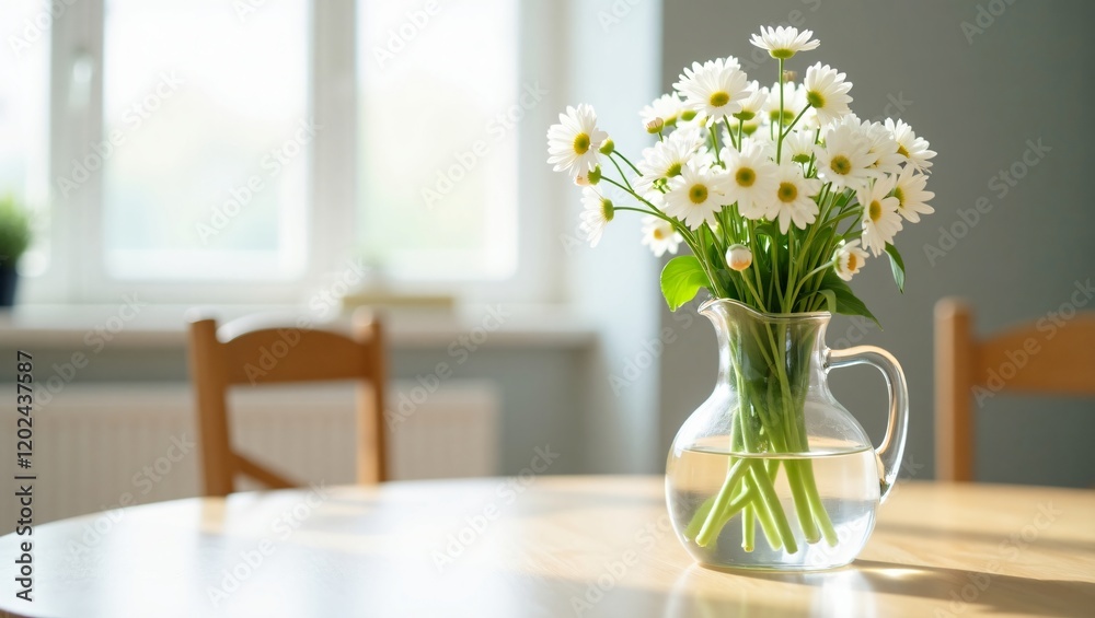 A Glass Pitcher with White Flowers A Glass Pitcher with White Flowers