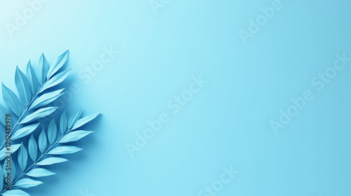 3D Render of Blue Tropical Leaves on a Blue Background