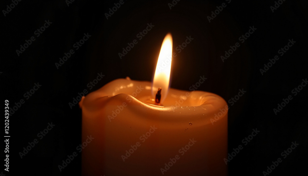Single burning candle with soft warm glow, dark background emphasizing light, close-up shot, detailed wax texture and flame flicker, Earth Day
