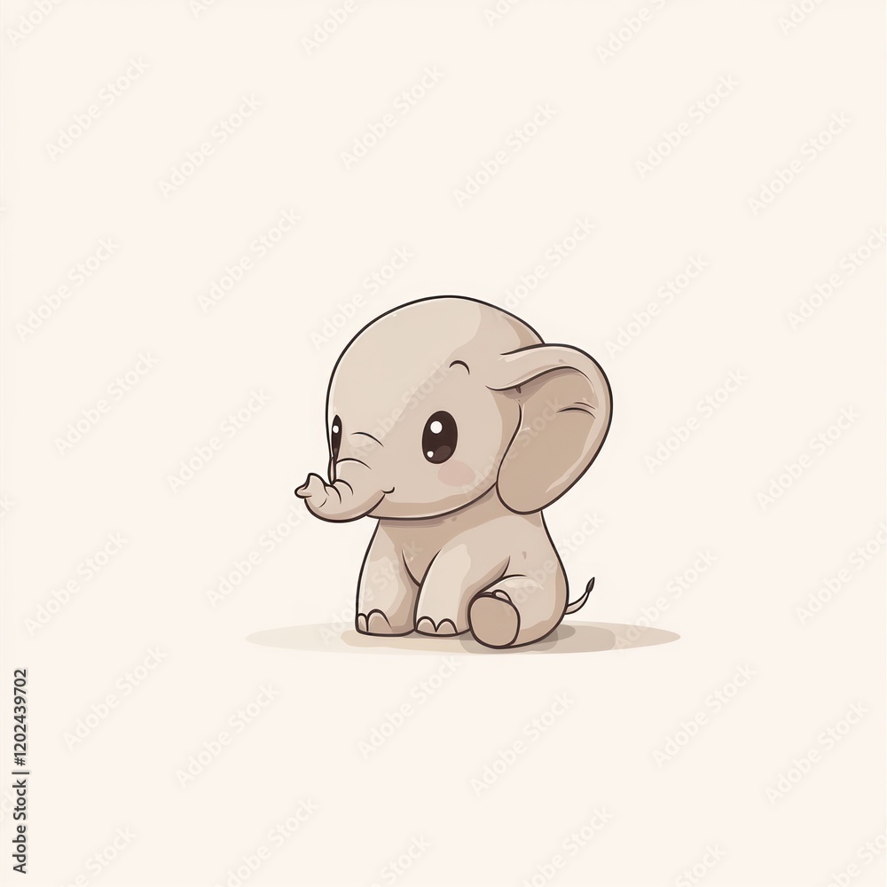 Fototapeta premium Cute baby elephant sitting, pastel background, children's illustration, perfect for cards