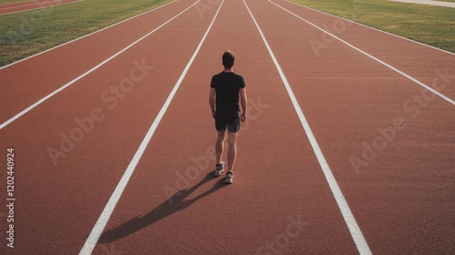 Obraz na płótnie Man standing alone on a running track, facing away from the camera. w salonie