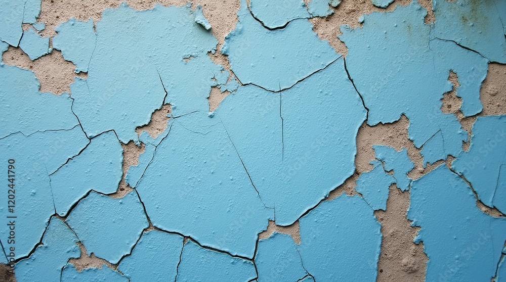 Fototapeta premium Close-Up of Cracked and Peeling Blue Paint on a Weathered Wall Surface