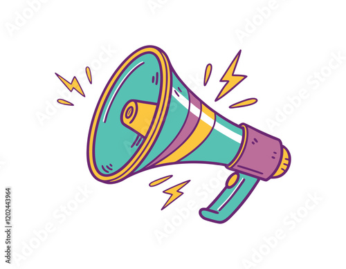 colorful megaphone illustration, representing loud announcement or communication. vibrant and eye-catching design suitable for marketing, promotions, or social media content.