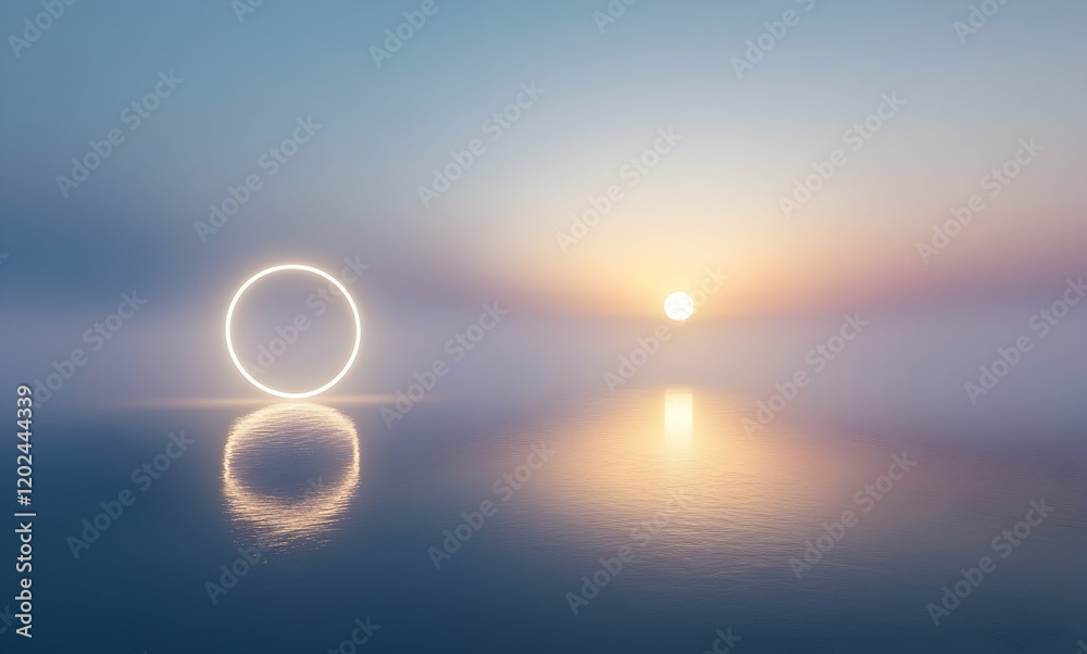 Serene Sunset: A Glowing Circle Reflecting on Calm Waters Serene Sunset: A Glowing Circle Reflecting on Calm Waters