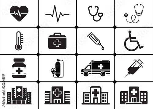 Hospital and Medical Icon Set – Editable Thin Line Vectors for Healthcare, Diagnosis, and Treatment
