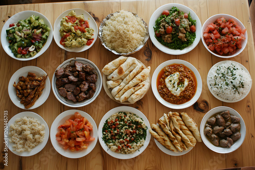 A Feast of Mediterranean Delights: A Lavish Table Spread of Delicious Dishes photo