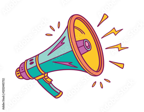 colorful megaphone illustration with dynamic lines and vibrant hues, perfect for marketing, promotional materials, and announcements