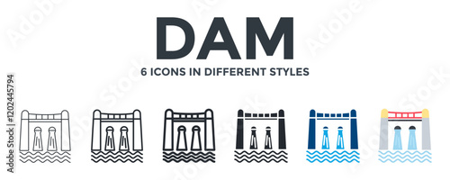 Dam  Icon In Different Style Vector Illustration. Designed In Thin Line, Regular Line, Bold Line, Glyph, Color Fill, And Flat Style Can Be Used For Web