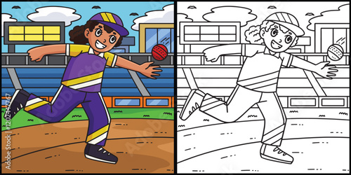 Cricket Female Fielder Catching Ball Illustration 