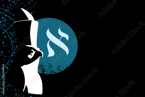 T-shirt design of the statue of the Egyptian god Horus next to the Hebrew letter Aleph.