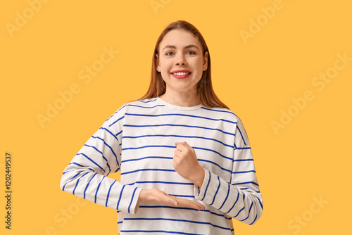 Young deaf mute woman using...