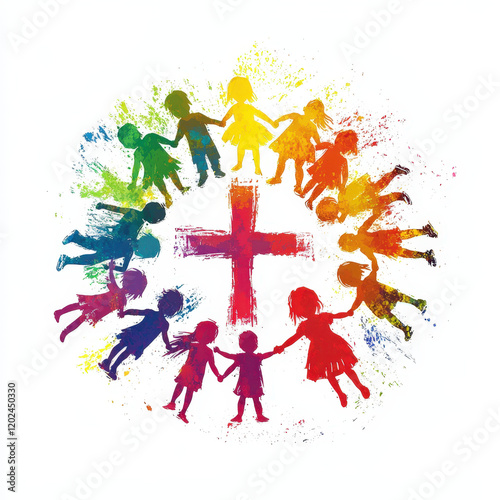 Children Holding Hands Around a Cross
