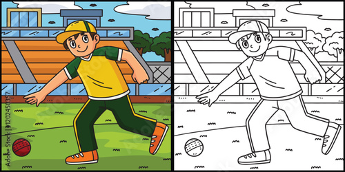 Cricket Fielder Picking Up the Ball Illustration