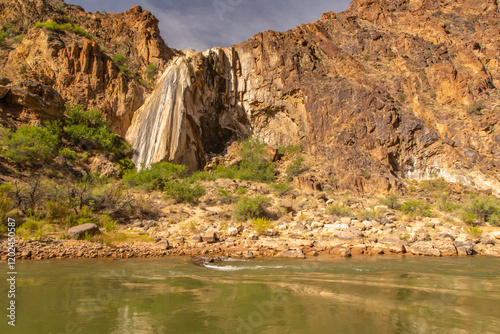 USA, Arizona, Grand Canyon National Park. Travertine Falls and Colorado River.