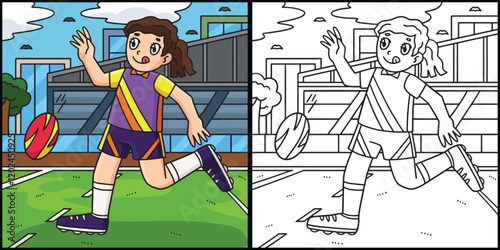 Female Rugby Player doing Short Punt Illustration