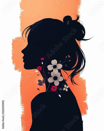 A woman with flowers on her head. Illustration. Double exposure