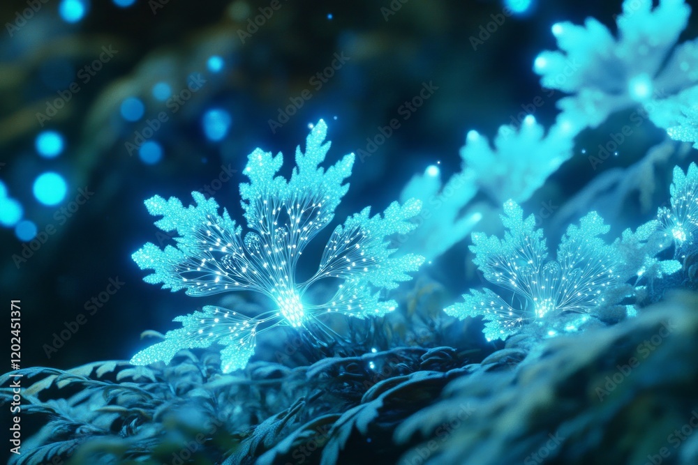 Obraz premium Illuminated Plants Glowing Brightly In The Night