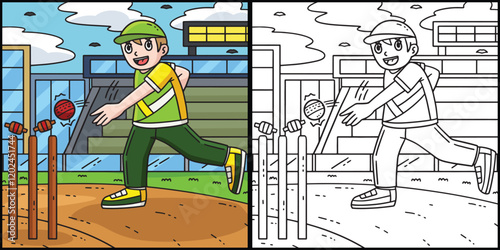 Cricket Fielder Hitting the Bails Illustration