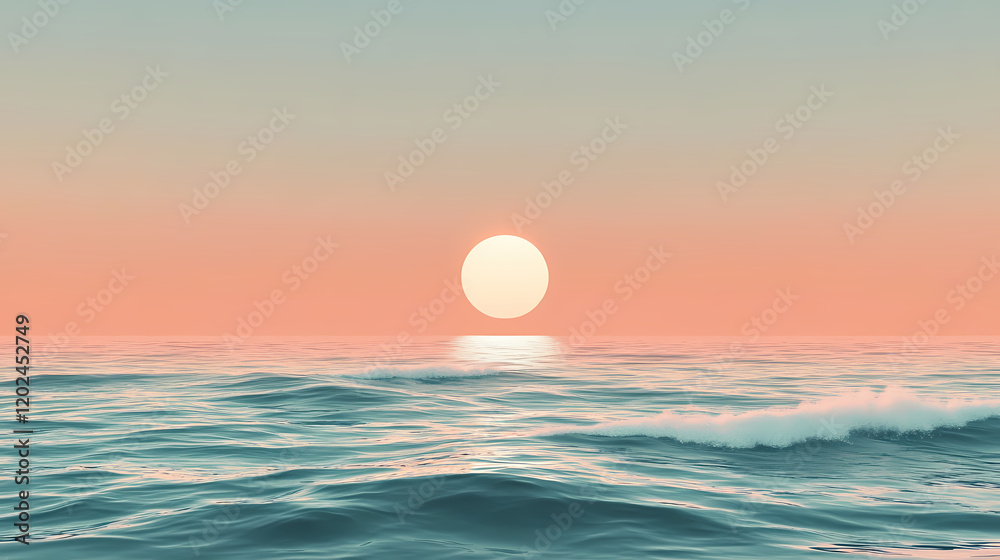 Soothing minimalist beach landscape with calm waves and endless horizon. Tranquil Beach Horizon. Illustration Soothing minimalist beach landscape with calm waves and endless horizon. Tranquil Beach Horizon. Illustration