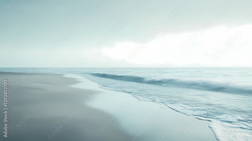 Fototapeta premium Soothing minimalist beach landscape with calm waves and endless horizon. Tranquil Beach Horizon. Illustration