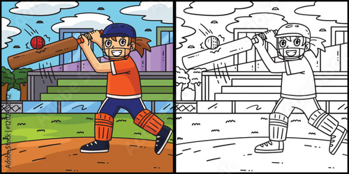 Cricket Female Striker Hitting Ball Illustration