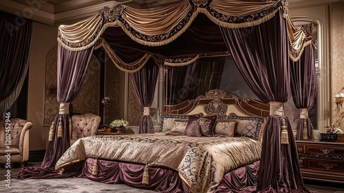 An opulent bedroom design featuring a grand canopy bed