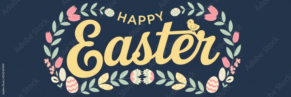 Obraz premium Happy Easter with Chick and Spring Florals