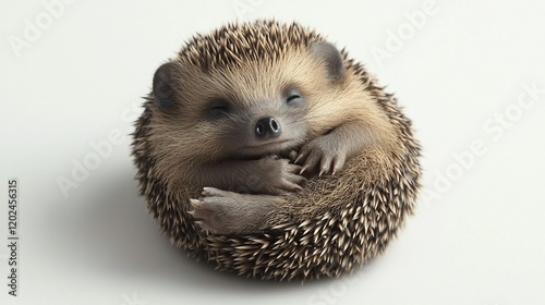 Adorable sleeping hedgehog curled in a ball.
