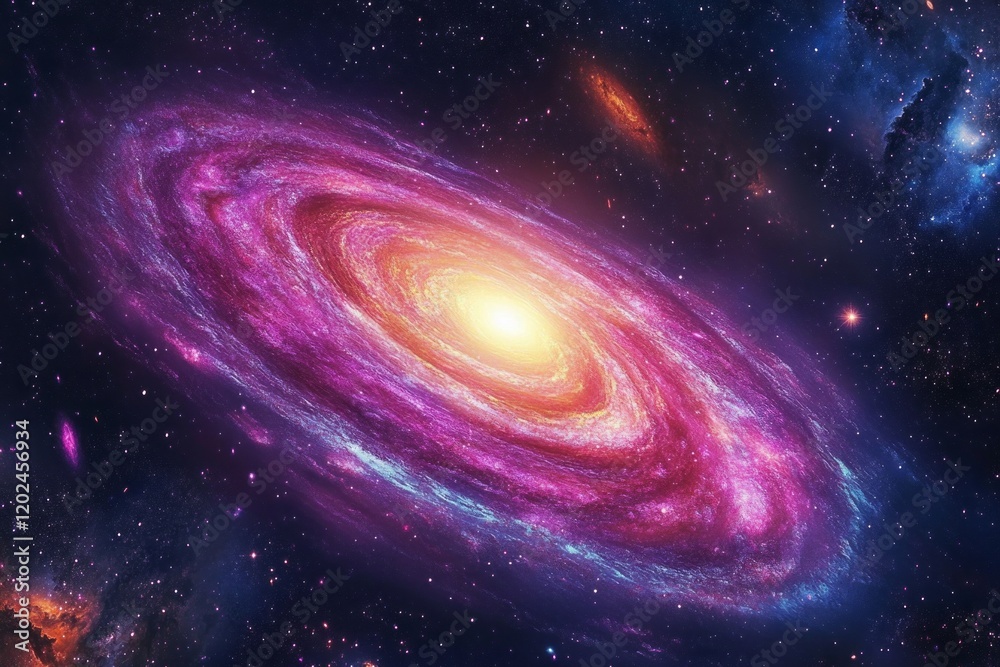 A vibrant spiral galaxy in deep space amidst stars A vibrant spiral galaxy in deep space amidst stars